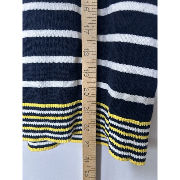 Talbots Navy Blue Yellow And White Striped 3/4 Sleeve Sweater Size Medium - Picture 6 of 9